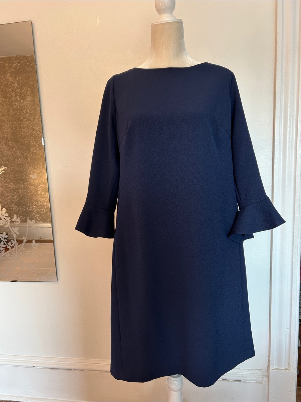Karl Lagerfeld Navy Midi Dress with Ruffle Sleeves - Picture 1 of 13